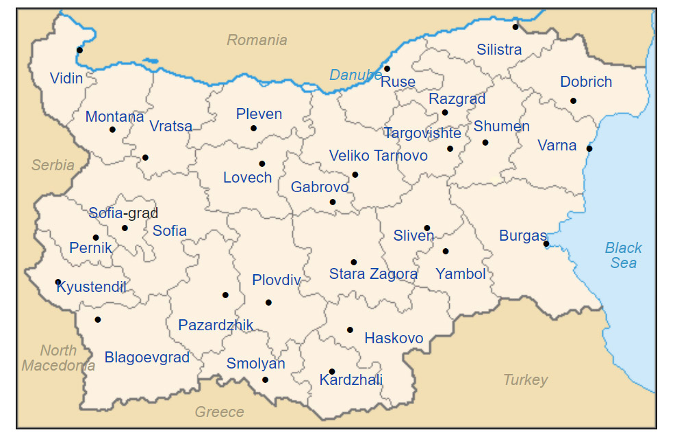 Mapa de Ciudades de Bulgaria