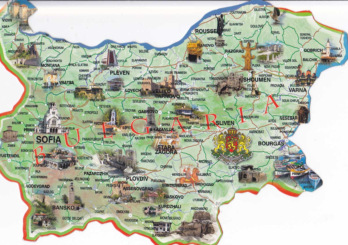 Mapa de atracciones turísticas en Bulgaria