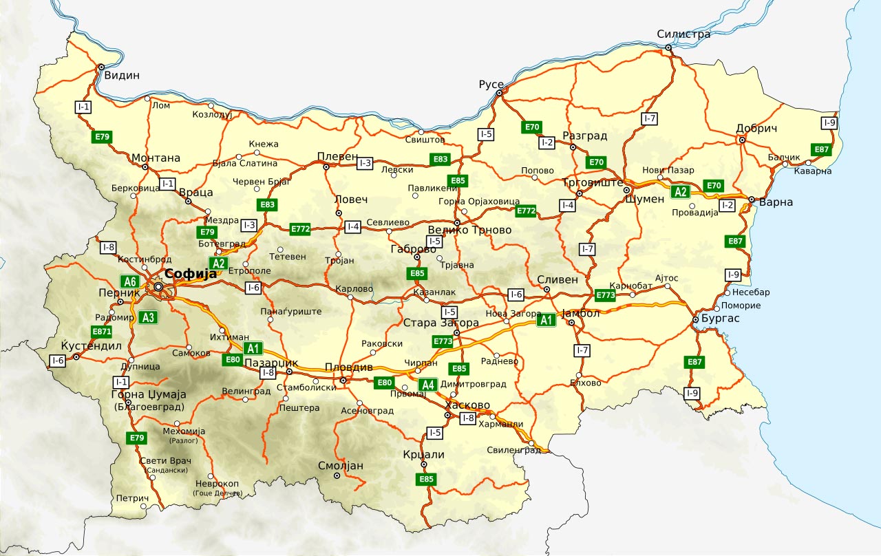 Mapa de carreteras de Bulgaria