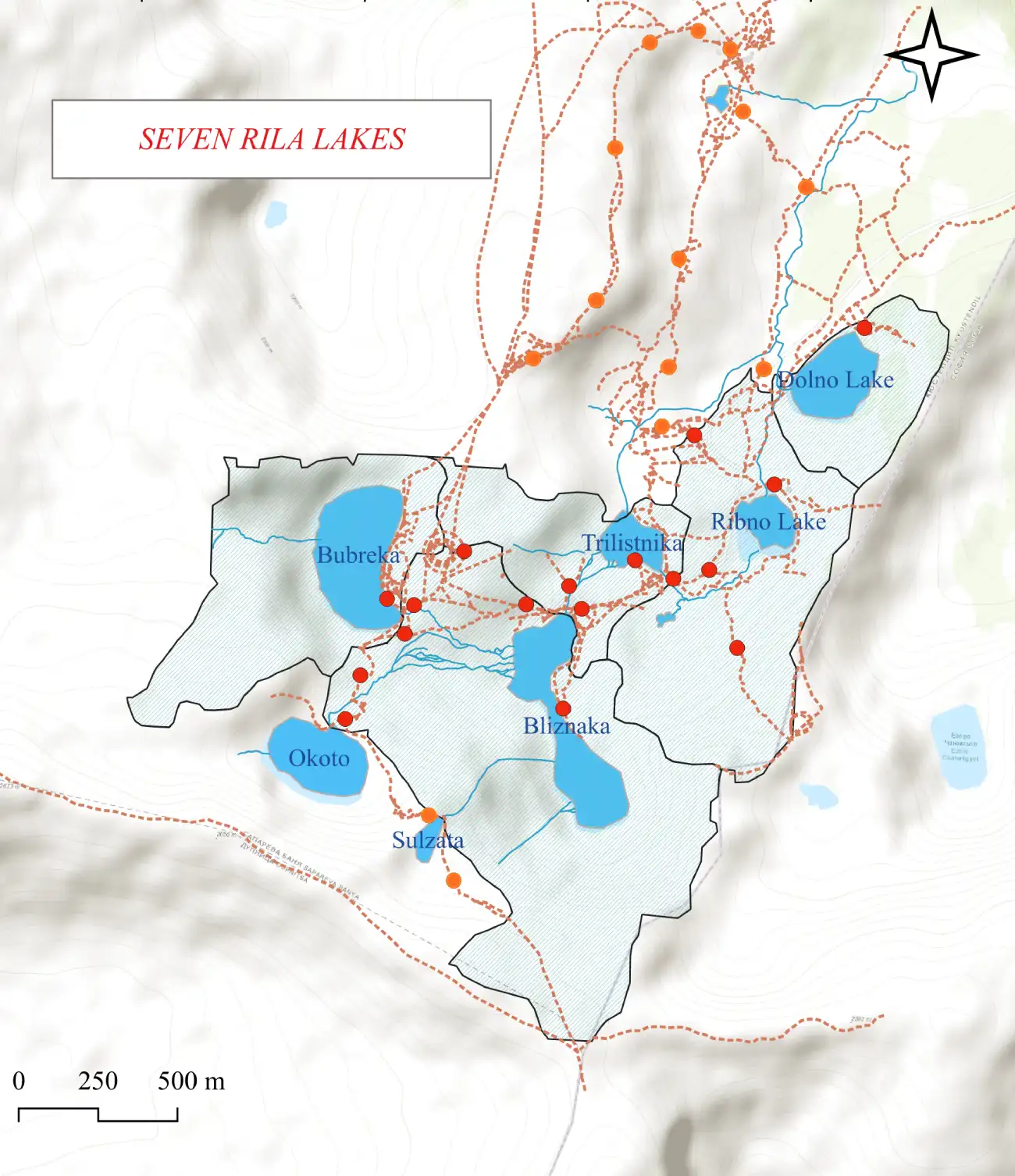 Mapa de los Siete Lagos de Rila